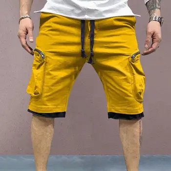 Мъжки къси панталони с еластична талия, много джобове, летни къси панталони с ципове и съвсем малък, ежедневни панталони с дължина до коляното, летни къси панталони мъжки дрехи