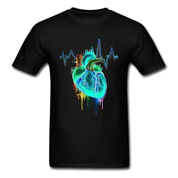 Мъжки тениски с Изображение на Креативно Мозъка, Тениски с Сердцебиением, Висококачествен Памук С къс Ръкав, Мъжки Тениски, с кръгло деколте, Забавни върхове