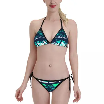 Нов Женски секси комплект от бикини, бански, тропически палми Франжипани, комплект плажна дрехи, къпещите, бански костюм