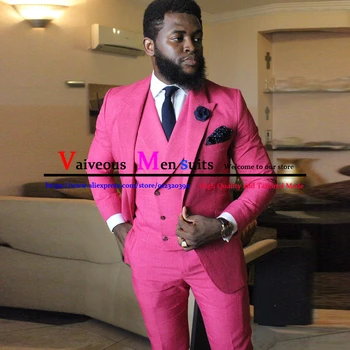 Нов Сватбен костюм с цвят на Фуксия За Мъже, Приталенные Мъжки Костюми на Младоженеца, Изработена по Поръчка на Бизнес Мъжки костюм, смокинг, 3 предмет (Блейзър + Жилетка + Панталони)