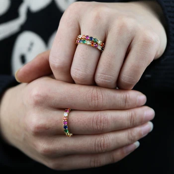 Нова класическа лента Rainbow Cz Eternity, модни дамски пръстен на пръста си, за жени, за Сватба изящни бижута
