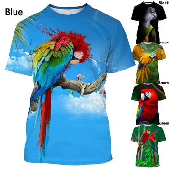 Нова мода тениска с 3D принтом любимци-папагали за мъже и жени, лятна ежедневни риза с къс ръкав, потници