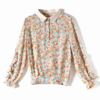Нови елегантни дамски къси ризи с модерен принтом, женски шифоновые блузи, Нови шик пролетни ежедневни блузи с дълъг ръкав, mujer blusas