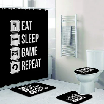 Новост яжте сън играта се повтаря завеси за душ завеса баня с мат комплект за геймъри наркомани игрови аксесоари за баня
