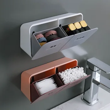 Органайзер за баня, за съхранение на памук дискове, Пластмасов държач за тампони, Стенен контейнер за тампони, Държач за памучни тампони, Козметичен органайзер