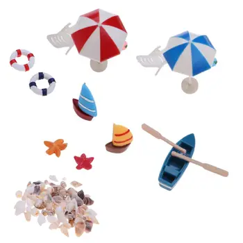 Плажен чадър От слънцето, комплекти под формата на миди, за лодки, Миниатюрен пейзаж от фея, 1/12 Куклена къща, градински фигурки, миниатюрна украса, Декор