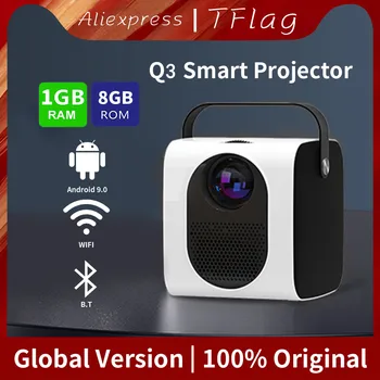 Проектор 4K Tflag Q3 Мини Проектор Android 9,0 1280*720P 250Ansi 1 + 8 GB Bleutooth Портативен Wifi Домашно Кино за Офис Игри