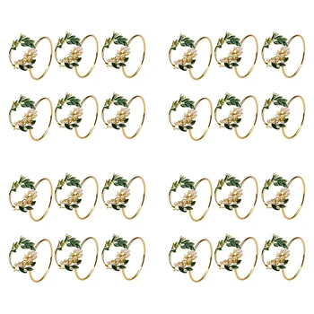 Пръстен за салфетки, пръстени за салфетки със злато, перли и цветя, комплект от 24 метални държатели за салфетки за украса на масата за хранене на сватбеното парти