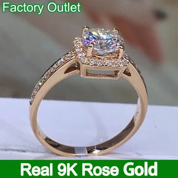 Пръстен от истинско розово злато 9 До женски Венчален пръстен на годишнина от Годеж, с Квадратно Кръгъл пръстен с диамант Муассанит, модерен диамант 1 2 3 4 5 карата