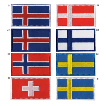Северна Европа е Исландия Норвегия Швеция Дания Финландия Швейцария Знамена, ивици 5*8 cm, калъфи за дрехи, Шапки, Значки, Военни нашивка