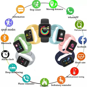 Смарт часовници D20Pro за Apple Huawei, Xiaomi и водоустойчив монитор на сърдечната честота, фитнес тракер, спортни смарт часовници