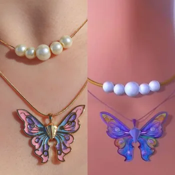 Страхотна Елина Бариби, перлена огърлица с пеперуда за деца, огърлица с русалочкой за момичета, подарък за нея, аниме-бижу