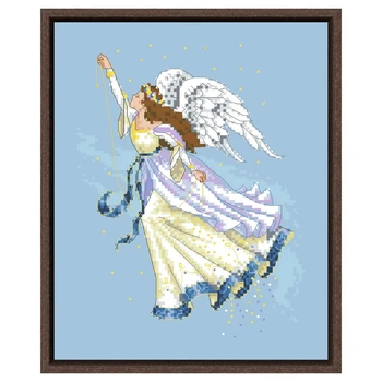 Сумеречный ангел кръст бод осъществяване на жена 18-каратово злато 14 карата 11 карата светло-синя кърпа, памучен конец, бродерия, бродирани ръчно изработени