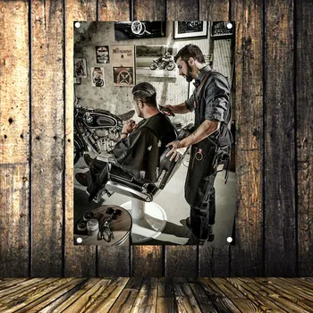 Татуировка Фризьорски салон плакат за бръснене банер флаг Ретро гоблен Висячая модел стенен гоблен начало декор фризьорски салон