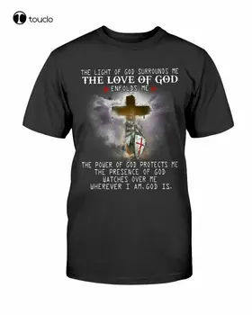 Тениска с християнски рицар-тамплиером, мъжка тениска с воин на Христа, Светлината на Божиите молитви, унисекс