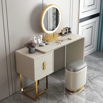 Удобен контейнер за тоалетна масичка, табуретка в скандинавски стил, Козметичен тоалетка, Огледални кутии, Мебели за фризьорски салон Penteadeira, HY