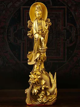 Украса медна богинята на милосърдието, императорският дракон е от чиста мед, Богинята на милосърдието, плот за домашно магазин, Буда, месинг стои дракон