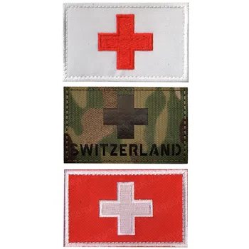 Флаг на Швейцария Бродирани швейцарцами апликация IR инфраред тактическа нашивка отразяваща икона за униформи раница