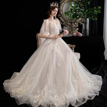 Френското Сватбена рокля с V-образно деколте 2020, Сватбената рокля Хепбърн, лесно Сватбена рокля, супер Страхотна Коварен просто Основното Сватбена рокля с подплата в ръка