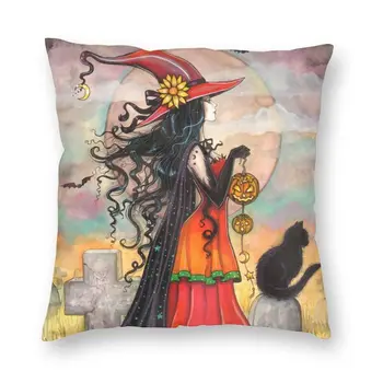 Хелоуин вещица и Черна котка, калъфка в стил фентъзи, Домашна Декоративна оккультная готическата викканская възглавница, въздушна възглавница за диван