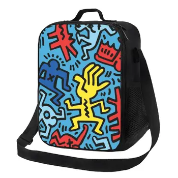 Цветна лъчисти детска чанта за обяд с изолация Haring за жени, графити, геометрични охладител, термосумка за обяд, детска, училищна чанта